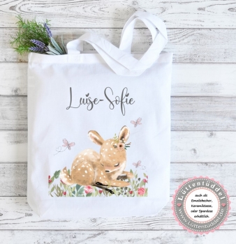 Reh Rehitz Blumen WECHSELKLEIDUNG Sport Schule personalisiert mit Name Kindergarten Wechselwäsche Kindergartenkind Einschulung Geburtstag von Lüttentüddel® - Kopie